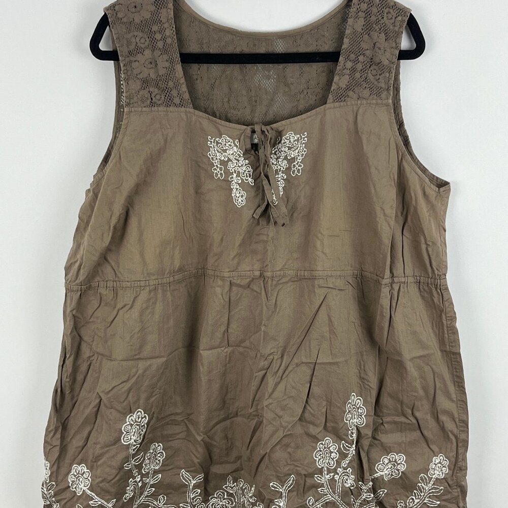 AE Sport Top Blouse Size 20 Brown Sleeveless Wide Strap Square Neck Cotton